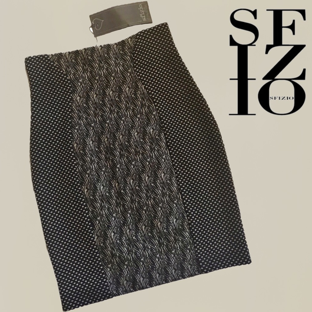 SFIZIO NWT Italian Paneled Knit Pencil Skirt Grey
